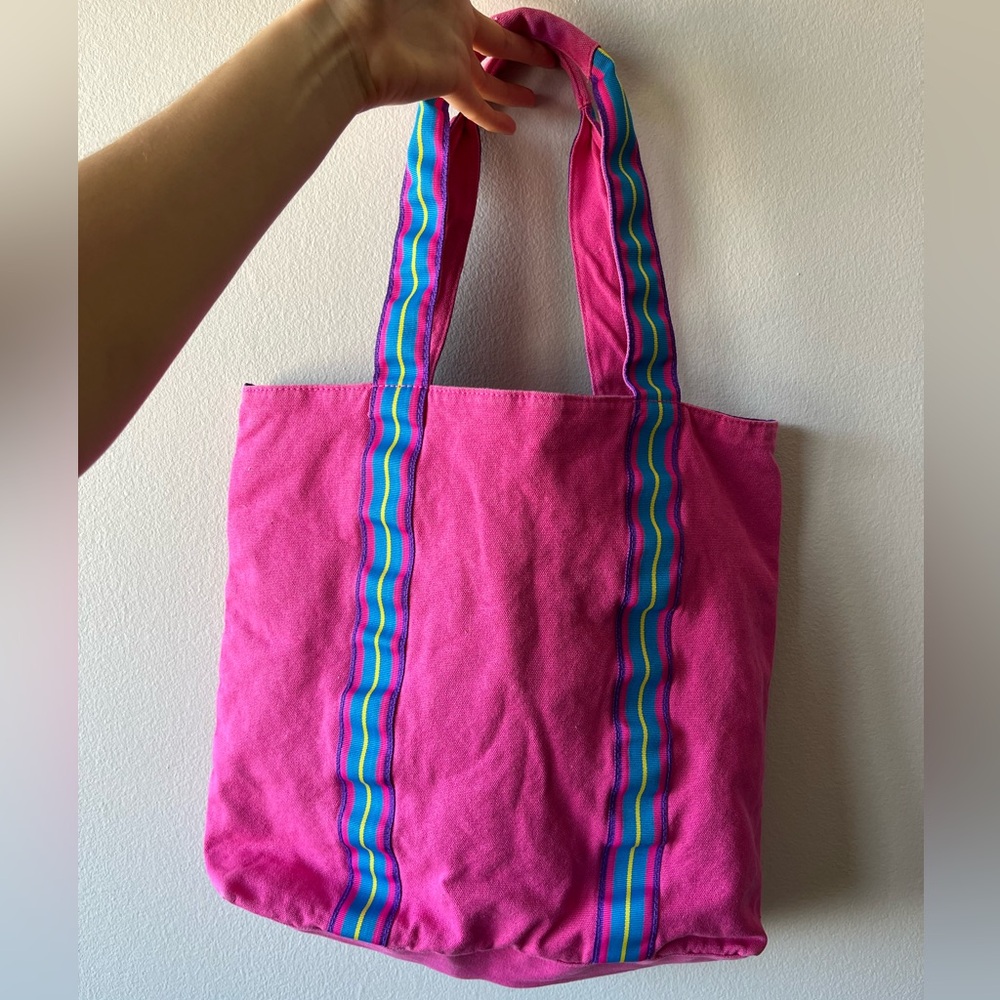 Big Ralph Lauren Hot Pink Canvas Tote with Green Polo Embroidery - Picture 5 of 8